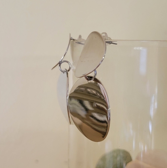 Double Circle Silver Drop Earrings NEW - Picture 6 of 11